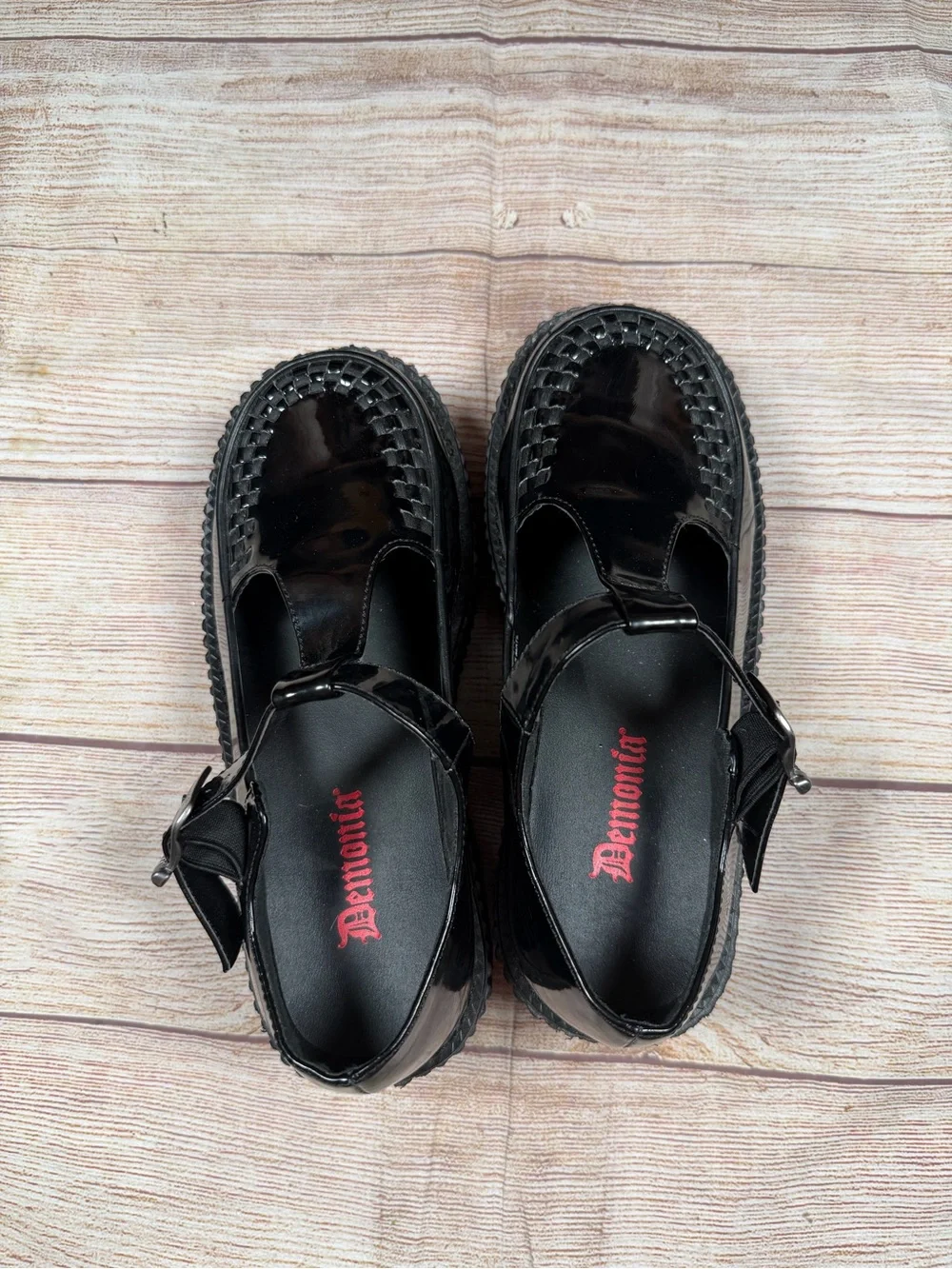 Demonia Mary Jane Glossy Black Patent 3in Platform Creeper-214 - Goth